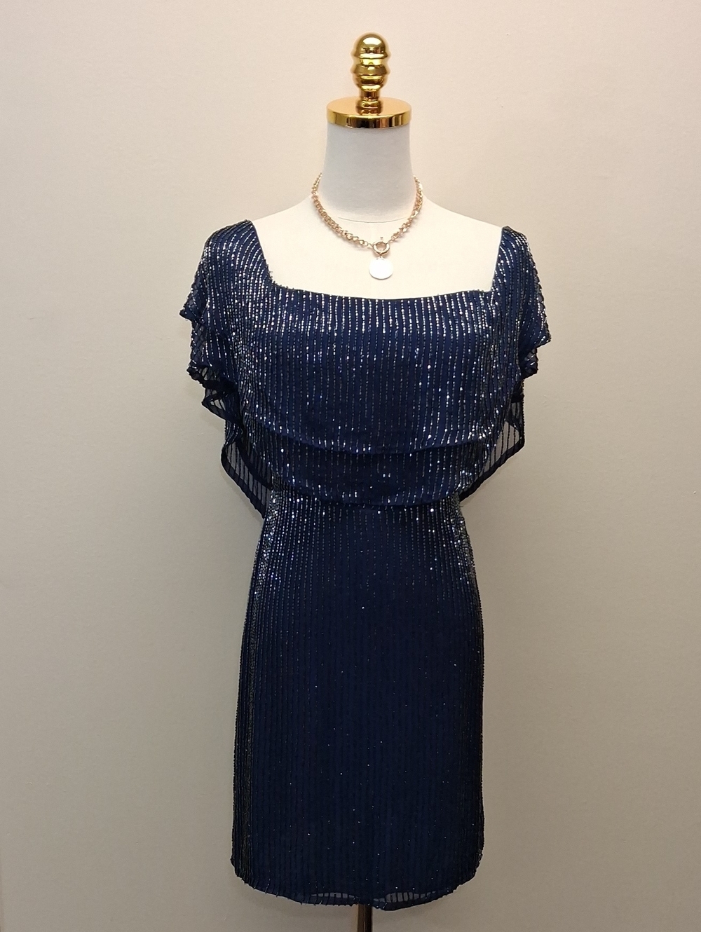 Parker Sequin Cocktail Dress Navy Square Neck NWT Size 4